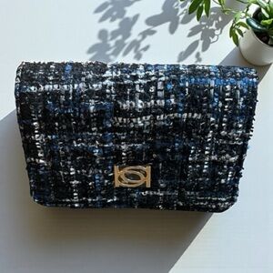 bebe Black and Blue Tweed Clutch